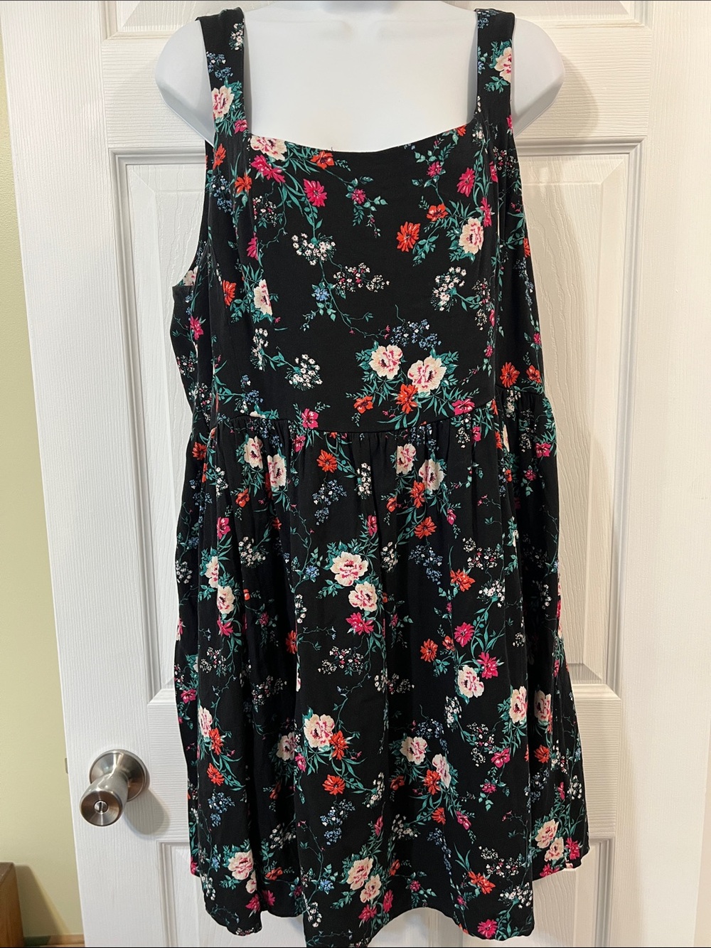 Old Navy Rayon Black Floral Fit & Flare Cami Mini Dress